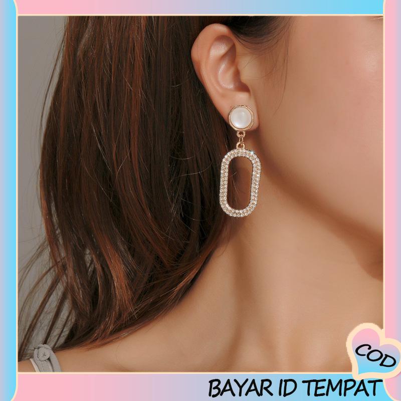 COD❤️ Klip Telinga Berlian Penuh Geometris yang Cocok untuk Semua Anting Opal Wanita-A.one