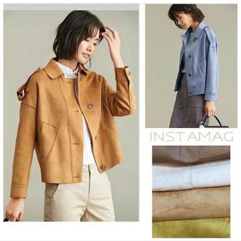 New Jaket wanita import bahan suede premium warna kuning mustard