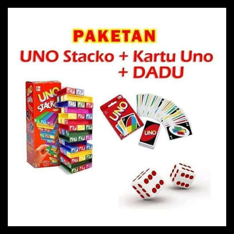 Paket Uno Stacko + Kartu / Card + Dadu / Dice Mainan Balok Seru Terlengkap
