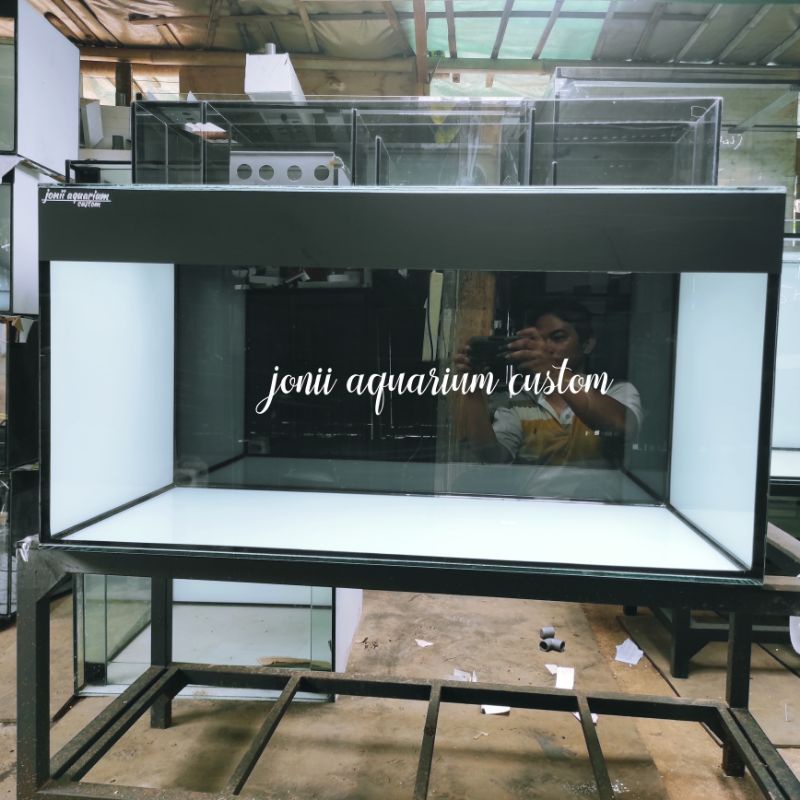 aquarium 100x50x50 10mm full stiker black white set filter kaca &tutup