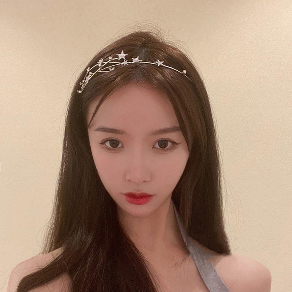 Agustinina Kristal Ikat Rambut Baru Hiasan Kepala Wanita Non-slip Berlian Imitasi Rambut Hoop Dikepang Alat