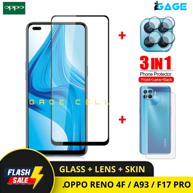 PAKET 3IN1 TEMPERED GLASS KAYAR KAMERA SKIN CARBON OPPO RENO 4F A93 F17 PRO FULL SCREEN PROTECTOR