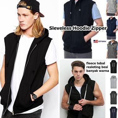 jaket Sleveless Hoodie Zipper Jacket vest Rompi Kerudung Tanpa Lengan Kode 1022
