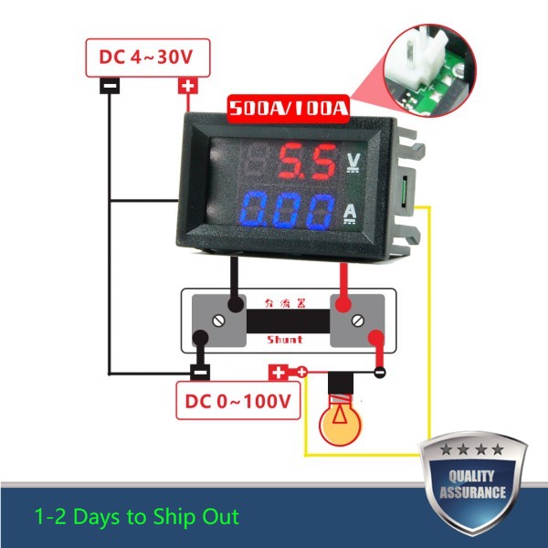 Voltmeter Ammeter Digital DC100V 10A / 50A / 100A Dengan Display LED