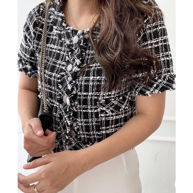 BLAZER WANITA KOREA STYLE TWEED BLAZER PREMIUM IMPORT KOREA BAJU TWEED ATASAN MEWAH LENGAN PENDEK KO