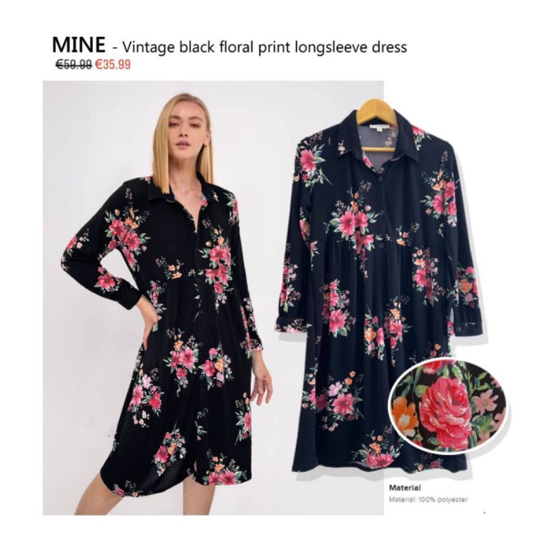 MINE vintage floral print longsleeves shirt dress
