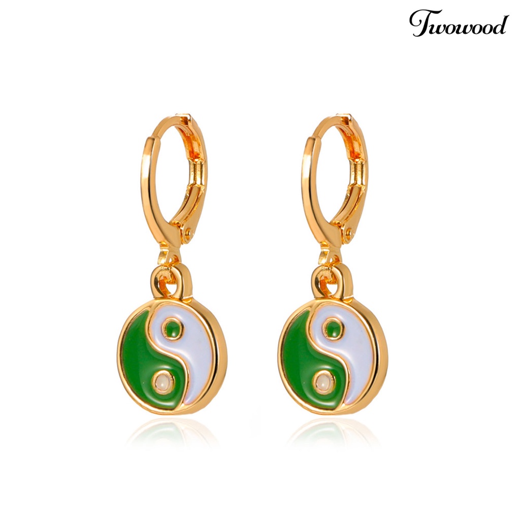 1 Pasang Anting Hoop Piercing Drop Tai Chi Yin Yang Warna-Warni Gaya Tradisional Untuk Pesta