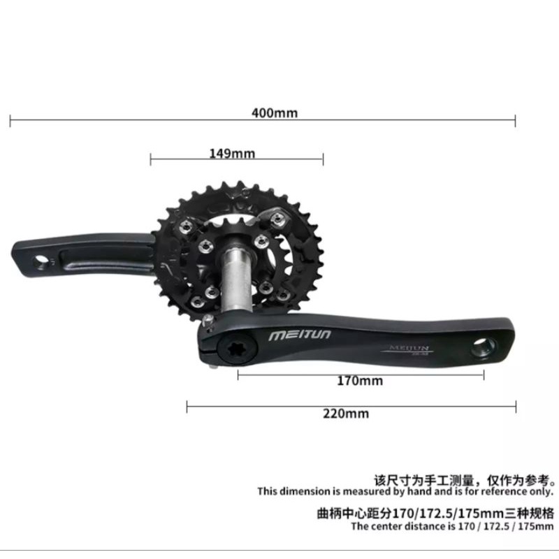 Meijun Crankset Doubel Chainring 36T 22T Crank Arm HT2 Hollowtech Sepeda MTB Roadbike