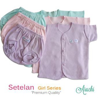 SETELAN ARUCHI POLOS TANGAN PENDEK CELANA POP BOY / GIRL NEWBORN  0-3 BULAN  (1 SETEL)