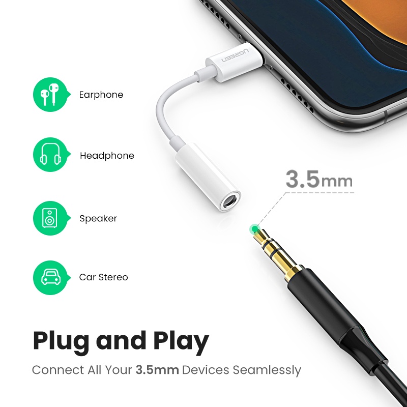 【Stok Produk di Indonesia】UGREEN Adapter Jack Audio 3.5mm ke Port Lightning Untuk iPhone 14 13 pro Max 13 / 12 / 11 / XS / XS Max / XR / 7 plus / 8 plus / X