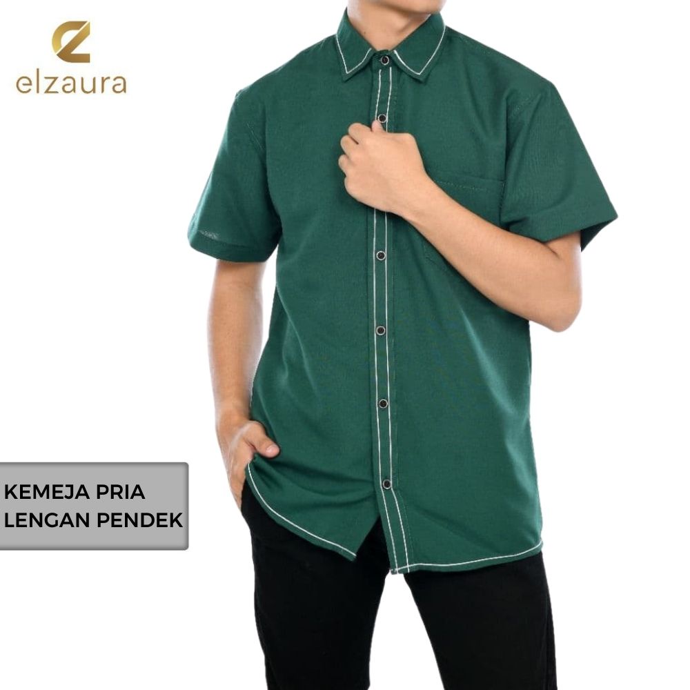 Kemeja Pria Dewasa Lengan Pendek Original Elzaura Kasual Motif Polos Terbaru Kekinian Korea 2022 Bah