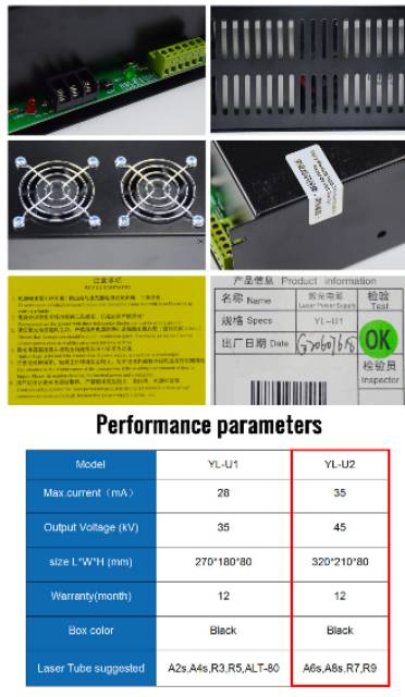 Power supply laser co2 yongli 130w 150w  U2 good performa