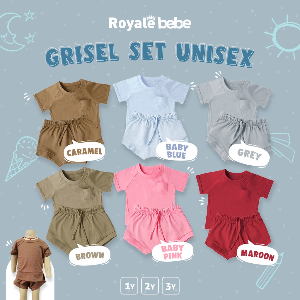 Royale Bebe Grisel Set Setelan Pendek Anak Unisex 1-3 Tahun