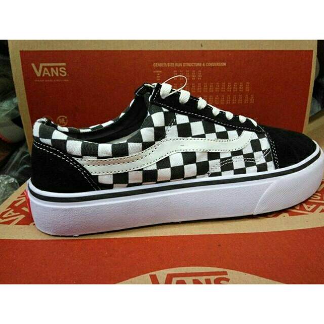 Sepatu Ket Vans Oldskool Checkerboard Grade Original Black White Hitam Putih Motif Catur Sneakers