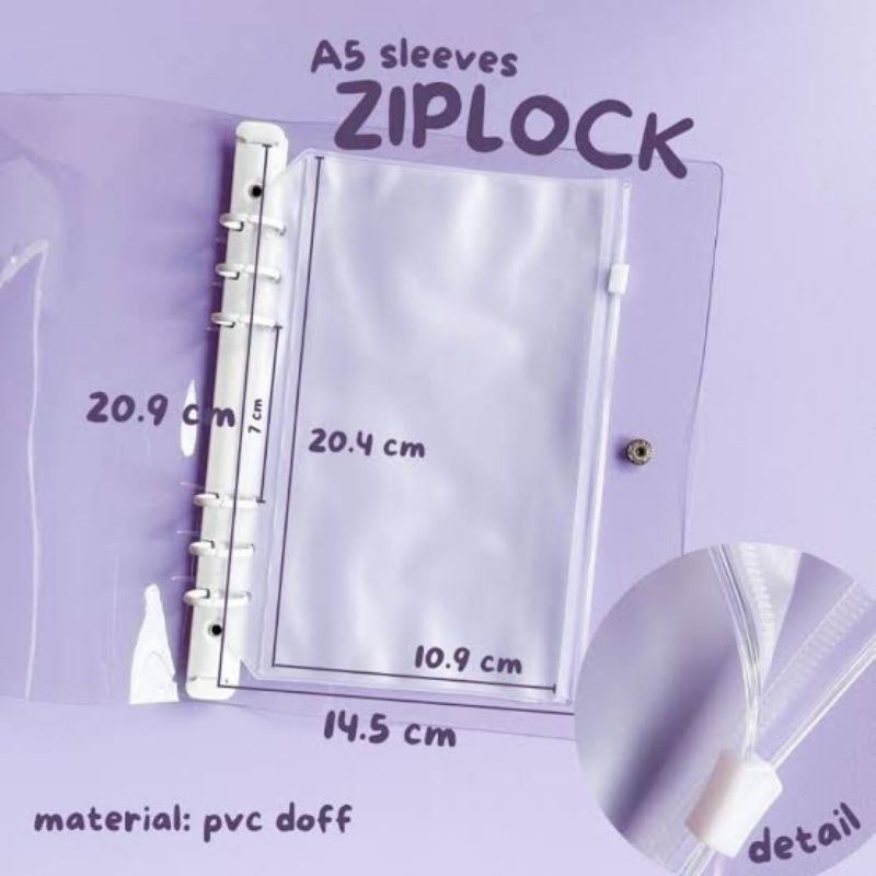 Ziplock Binder A5 Warna PVC Transparent Loose Leaf Doff Zip Lock 1 Pc