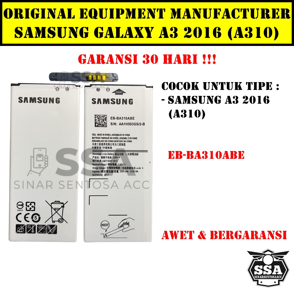 Baterai Original OEM Samsung Galaxy A3 2016 A310 EB-BA310ABE BA310ABE HP Ori Battery Batrai Batre Batu Batere GARANSI AWET MURAH