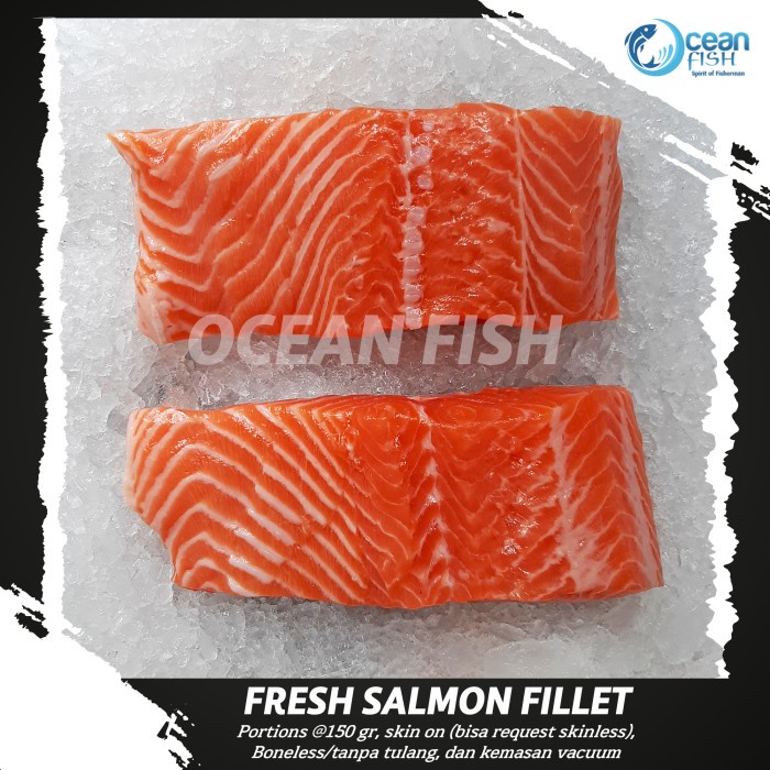 

Salmon Fillet Portion @150gr/Salmon Super Fresh/Salmon Fish Original/Salmon Sashimi Grade Ready to Eat