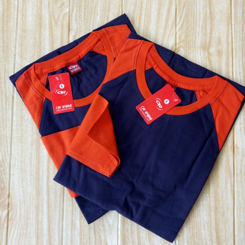 kaosreglan polos NAVY-OREN lengan panjang uk M L XL XXL dewasa pria/wanita