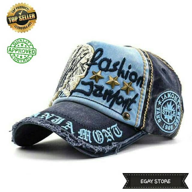 TERBARU ! TOPI DISTRO TOPI SNAPBACK TOPI BASEBALL PRIA WANITA SOBEK FASHION JAMONT PUNK MURAH-BIRU