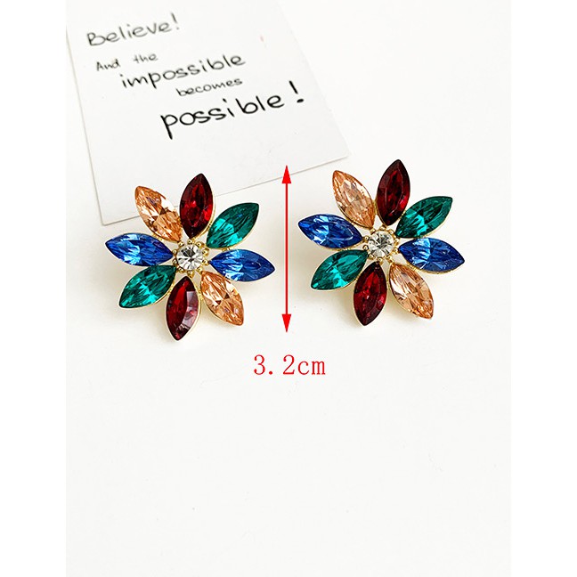 LRC Anting Tusuk Fashion Alloy Diamond Flower Earrings F99898