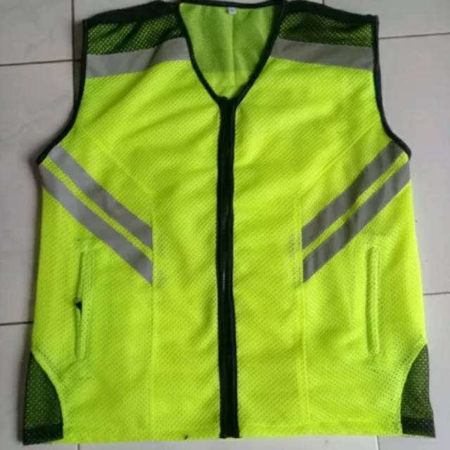 Rompi jala hijau stabilo safety polosan tanpa emblem