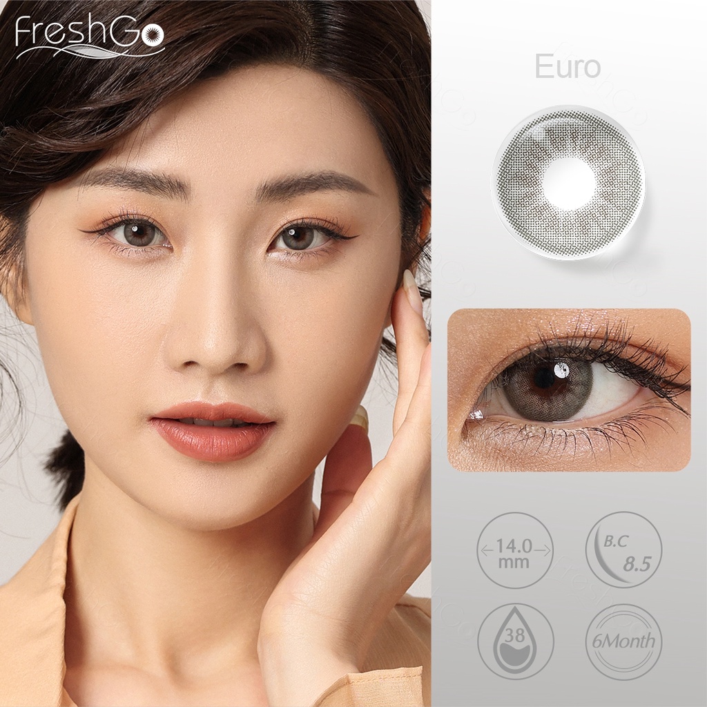 （COD）Freshkon softlens minus(-1.00s/d-6.00) Korea Bestseller Euro Gray soflen diameter 14.00 MM softlens mata