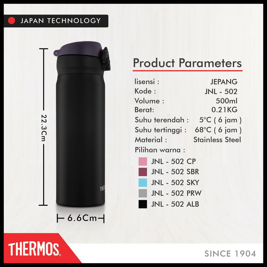 Thermos Tumbler One Push Ultra Light All Black 500ml Jnl 502 Alb Shopee Indonesia