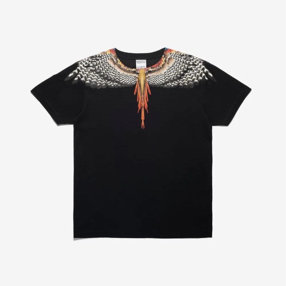 Mrcelo Burlon SS21 Grizzly Wings Tee Black/Orange BlacK 100% Authentic