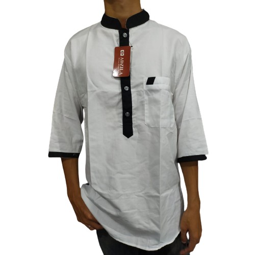 Koko Kurta Putih Remaja / Koko Turki Putih Dewasa List Hitam