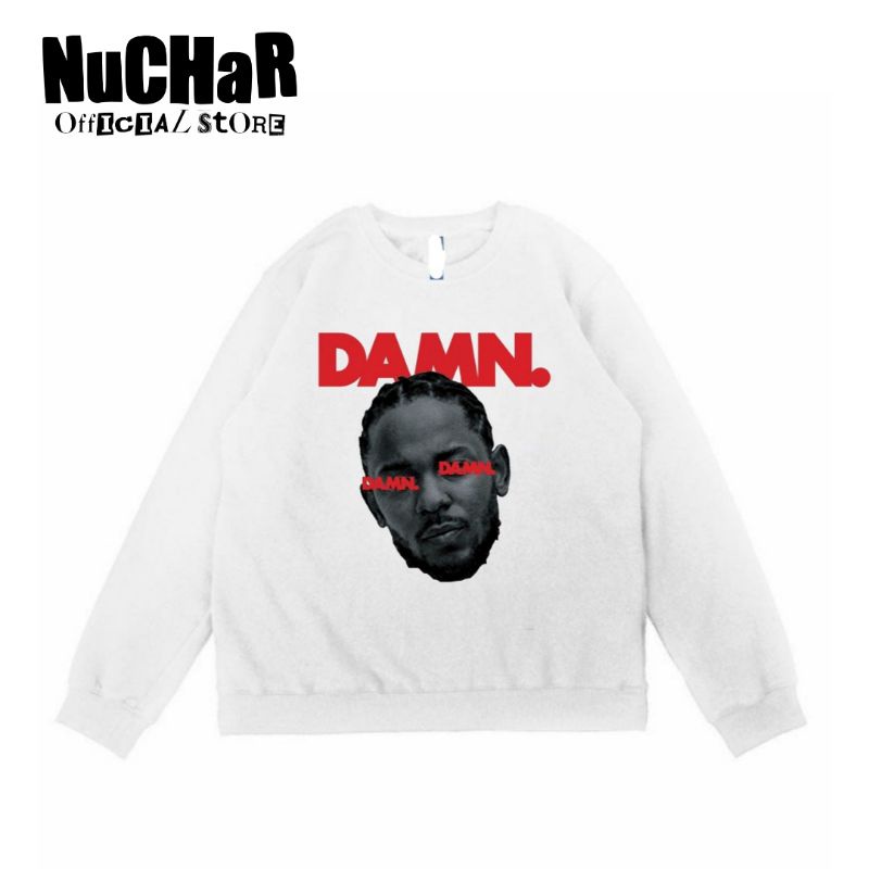 CREWNECK SWEATER DAMN. - RAP HIPHOP AESTHETIC SIMPLE SWEATSHIRT JACKET - OVERSIZE PUTIH JAKET PRIA W