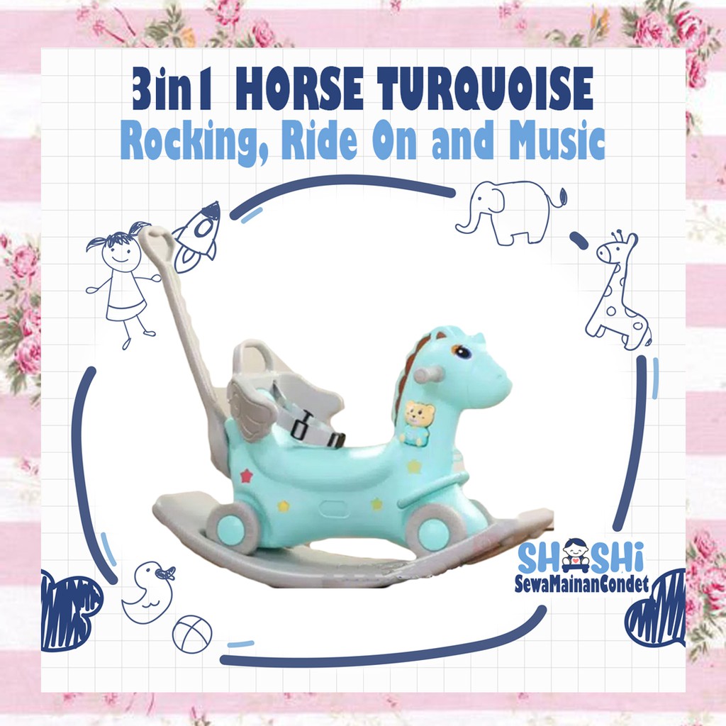 Sewa  3in1 Horse Turquoise Rocking,Ride On n Music