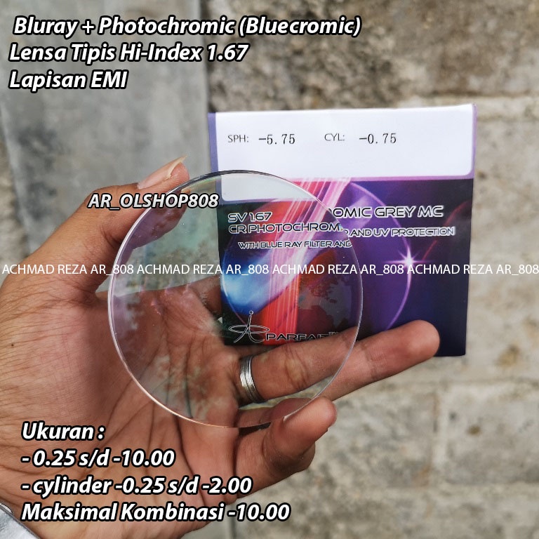 Lensa Photochromic Blueray Index 1.67 UV 400 Bluechromic 1.67 Lensa Kacamata Tipis Supersin Hi-Index