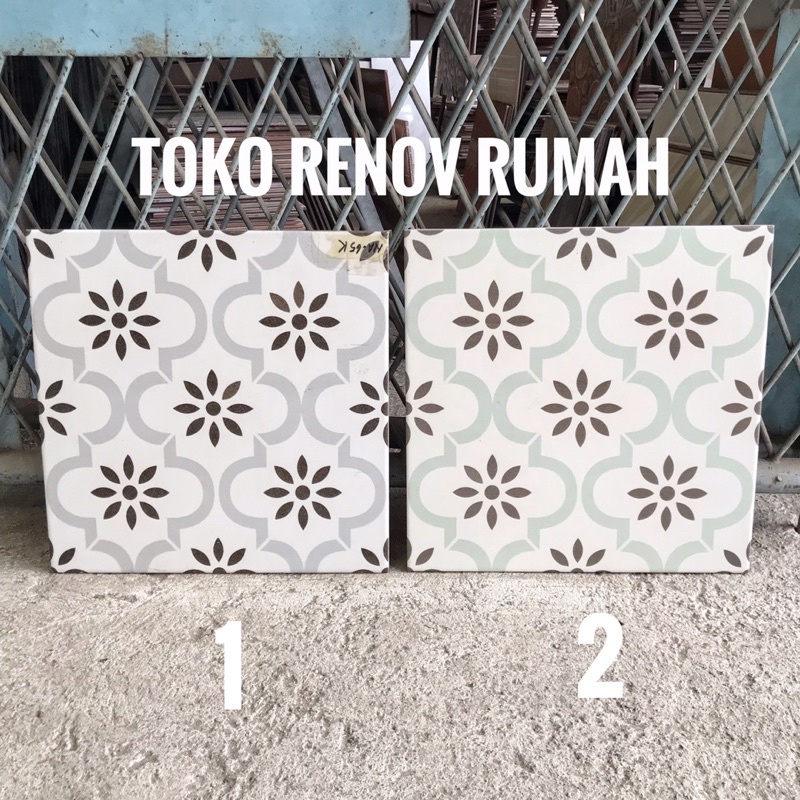 keramik lantai 40x40 putih motif batik vintage / keramik dapur/ keramik teras/ keramik tangga