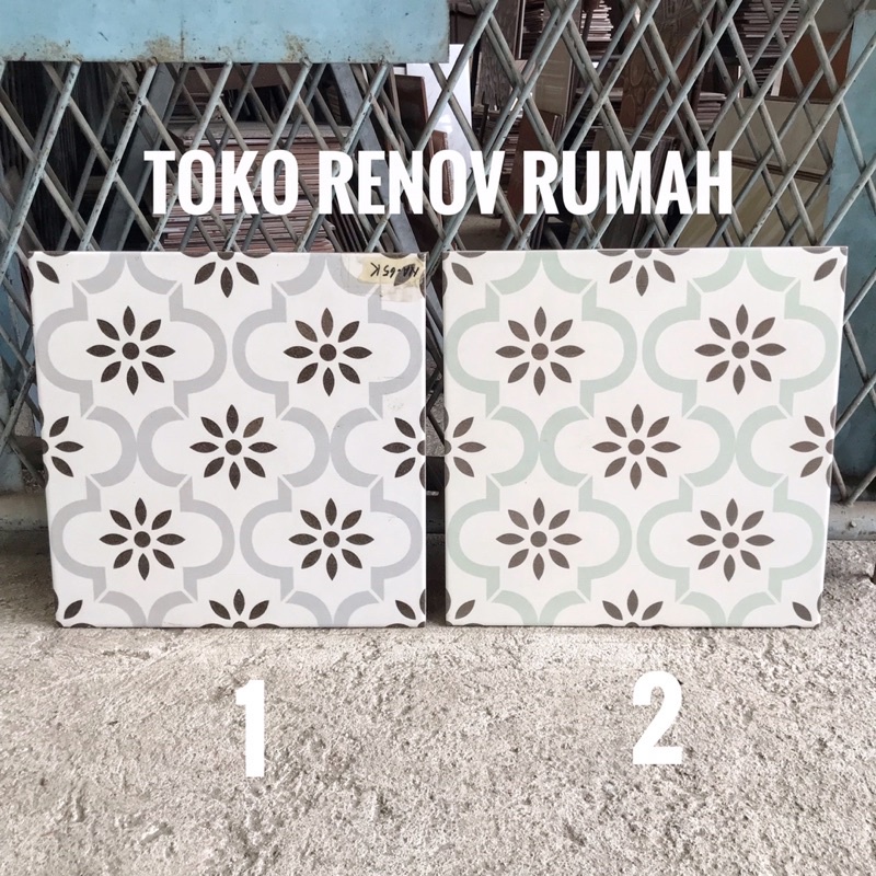 keramik 40x40 putih motif vintage/ keramik dekoratif/ keramik lantai motif bunga