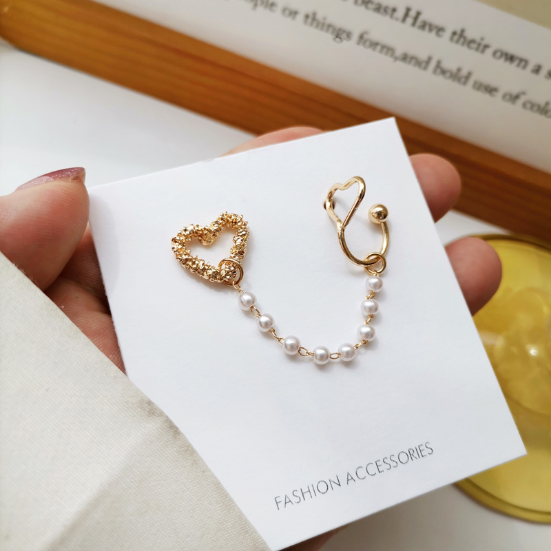 Anting Stud Klip Tulang Telinga S925 silver needle Model Rantai Mutiara Hati Rongga