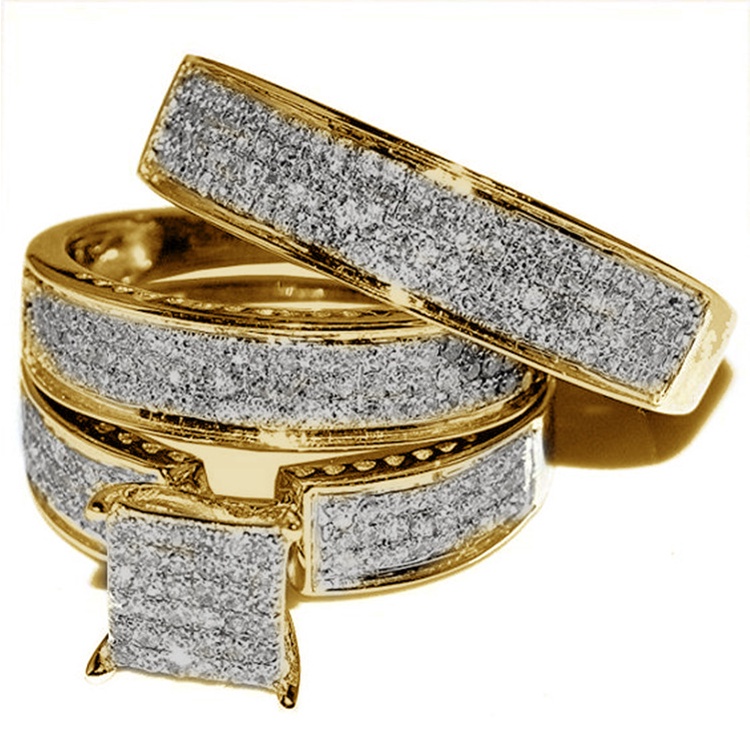 Set Cincin Berlian Zircon Putih Geometris Lapis Emas Gaya Korea Untuk Perhiasan