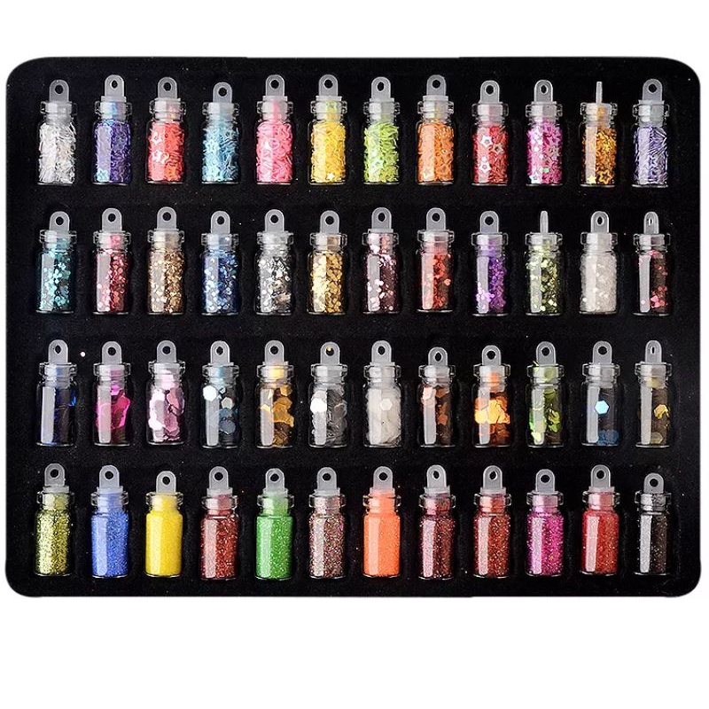 48Pcs Mixed Glitter Topping Nail Art 28Grids Set Pearl Hiasan Bentuk Nail Art Rhinestone Storage Kotak Penyimpanan Aksesoris Manik Kuku Sequin Resin Hiasan Kuku Pallet Nail Polish