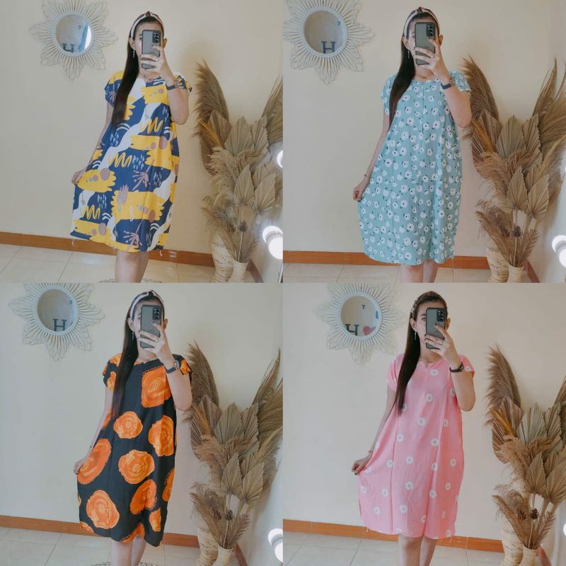 Daster Kekinian Motif Selutut Bahan Rayon Viscose Adem Halus Ld. 100