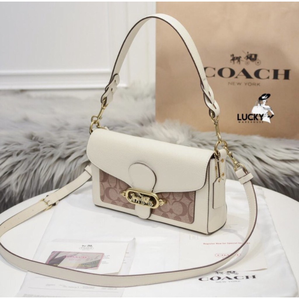 Coach Jade Shoulder Bag With Signature Canvas Detail in Chalk-ORI 100%