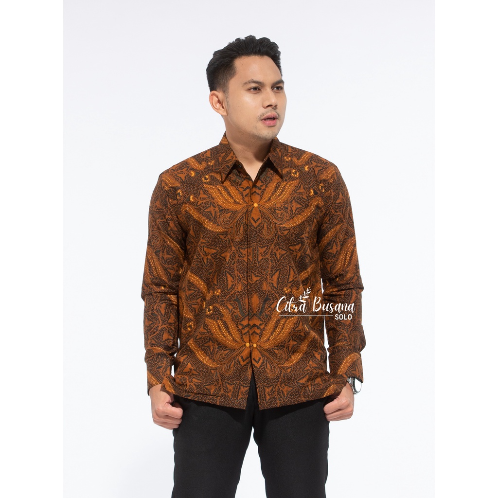 PISANG BALI SOGAN Kemeja Batik Pria Full Furing Bahan Katun Primisima