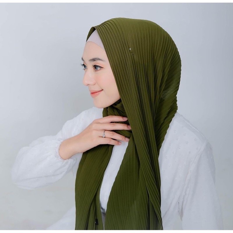 HANYA HARI INI BELI 1 DAPA 1 PASHMINA PLISKET POLOS HYGET TERMURAH 170X75-PSHM H ( HIJAU )