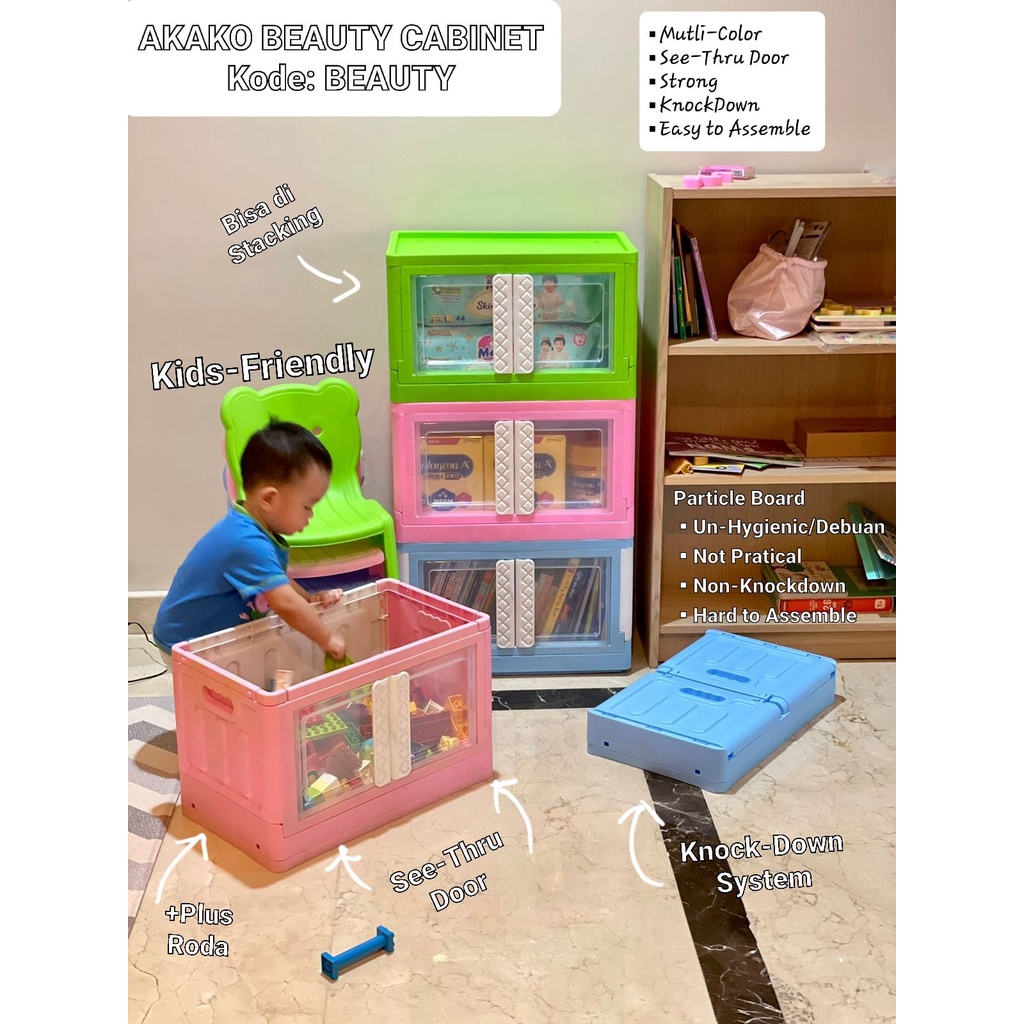 BOX SERBAGUNA BOX PORTABLE STORAGE BOX AKAKO BEAUTY CABINET 45L CONTAINER BOX STACKABLE