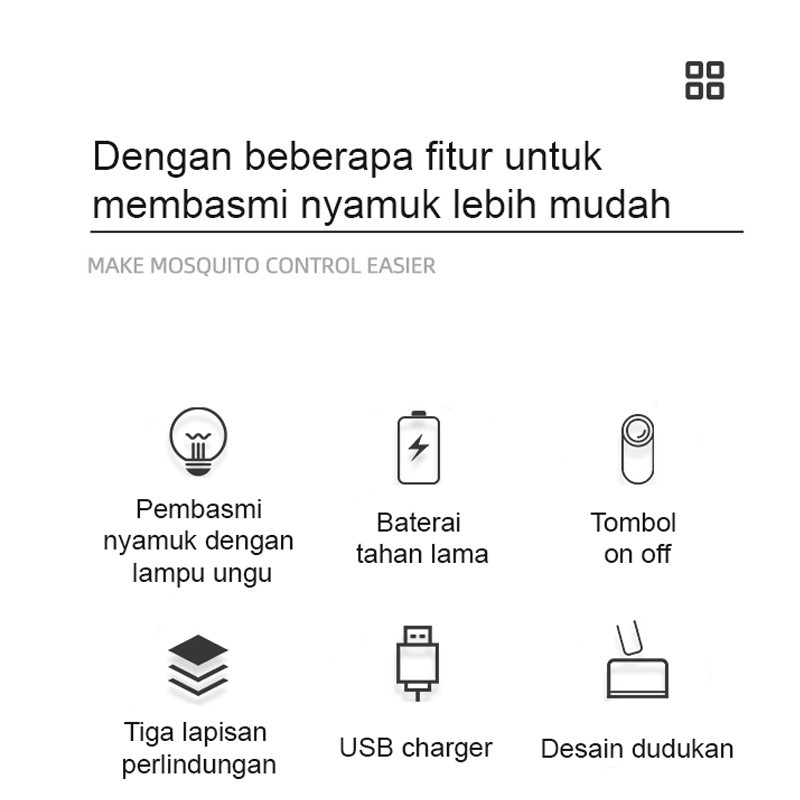 Raket Nyamuk Listrik 2in1 Pembunuh Nyamuk Elektrik Lampu UV Usb Alat Nyamuk - FHS88