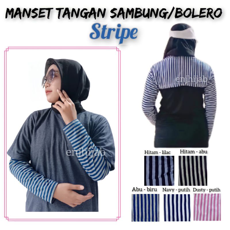 Manset Motif Garis Wanita Pria Balero Mangset Lengan Sambung Salur Anti Melorot