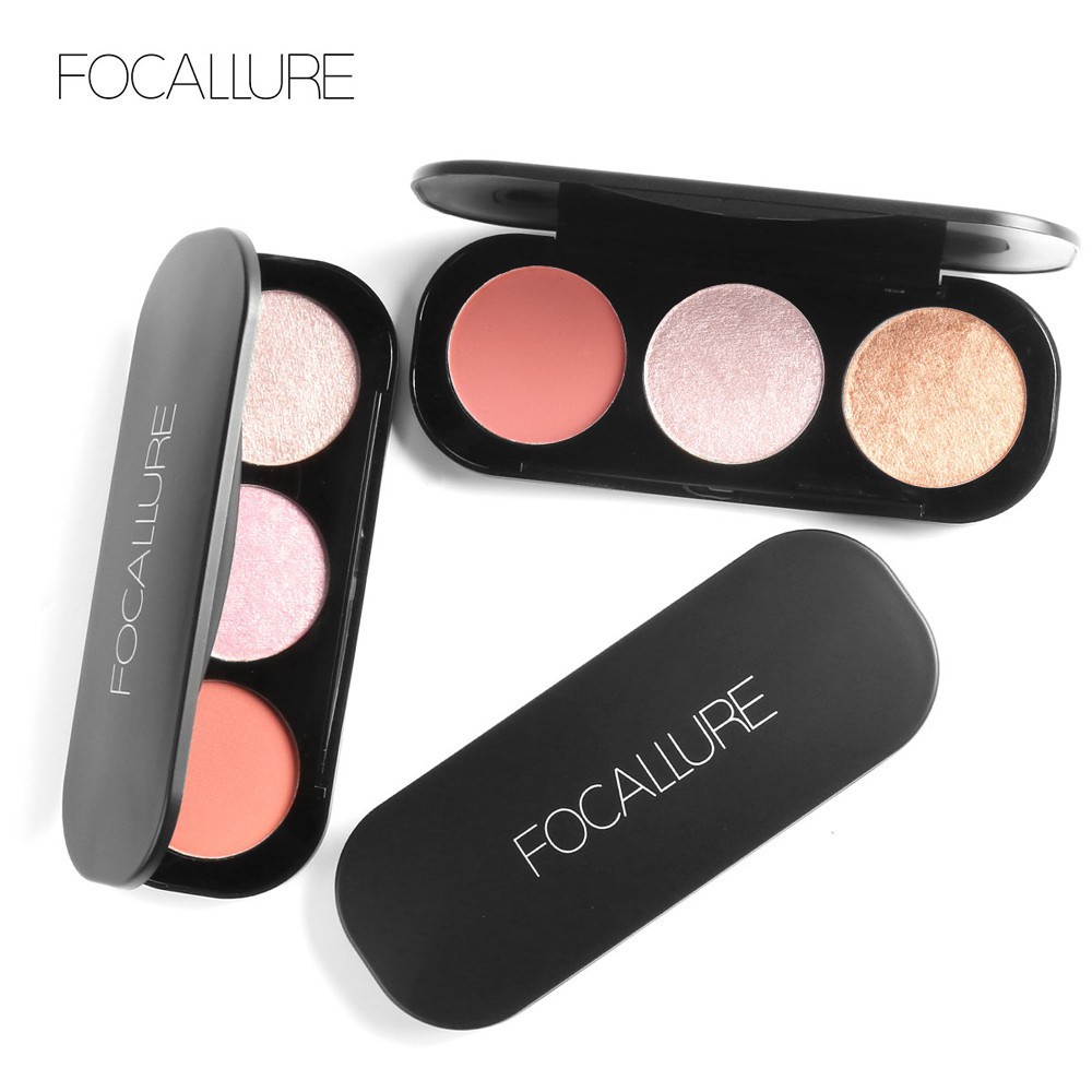 Original FOCALLURE Palet Highlighter Blush On 3 Warna 