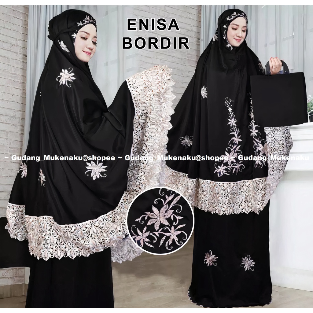 MUKENA Dewasa Enisa Luna Maya Renda Bordir Mewah Premium Bahan Silk Original Mewah Cantik Jumbo Mukenatravel Mukenaku Mukenasyari Gudang_Mukenaku (ready stock)