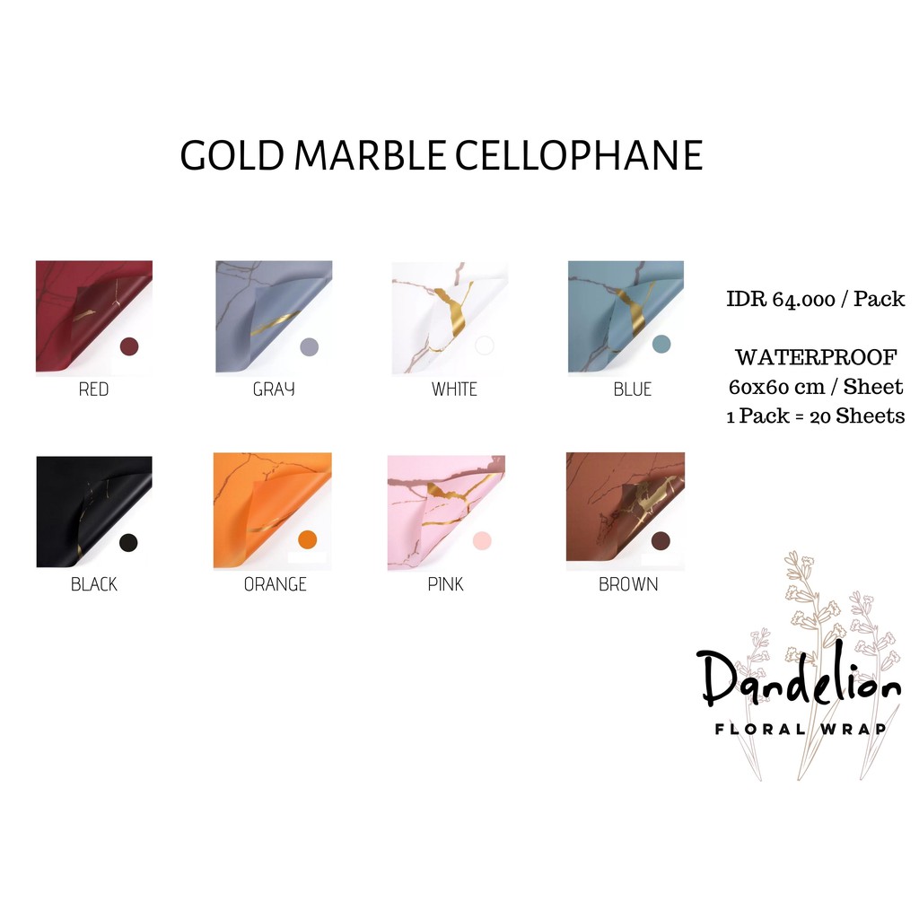 

FLOWER WRAPPING GOLD MARBLE CELLOPHANE WATERPROOF KERTAS BUKET BUNGA (ECER 5 LEMBAR SEWARNA)