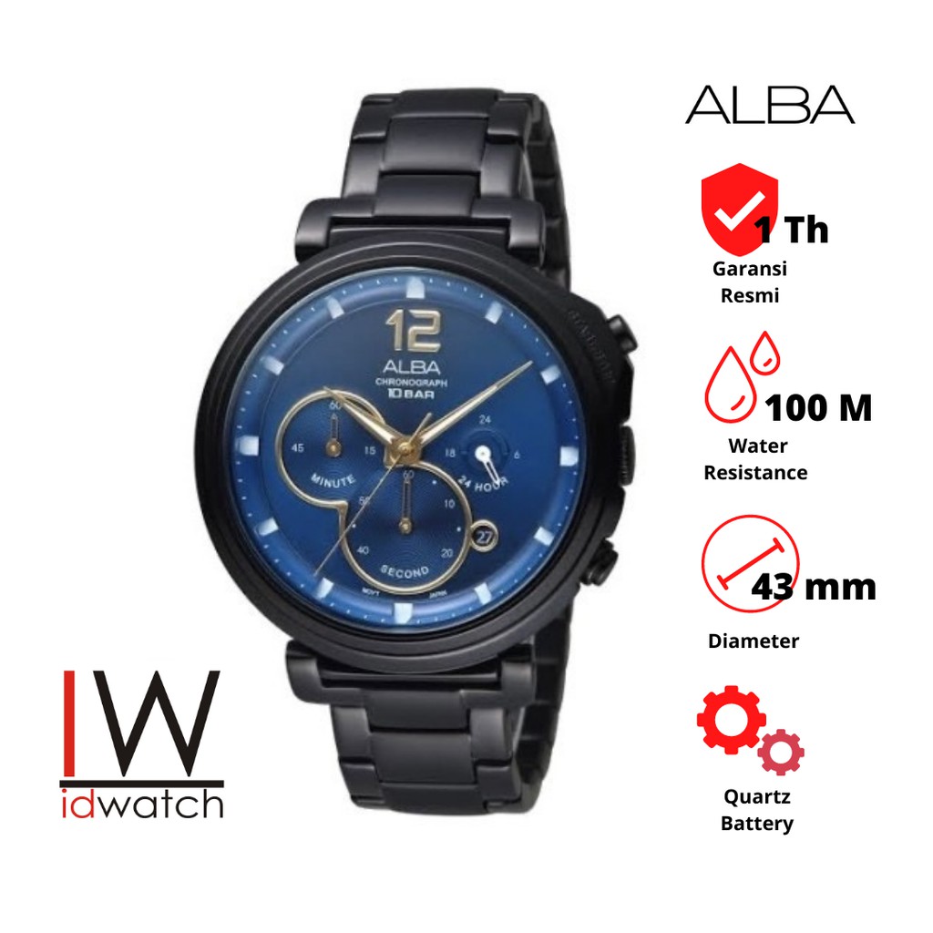 Alba Chronograph AT3E21X1 Jam Tangan Pria Original AT3E21 Cowok Strap Rantai Stainless