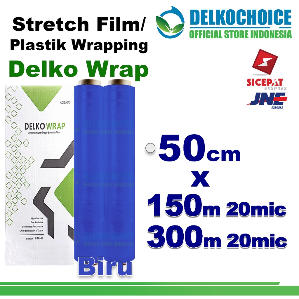 Plastik Wraping Stretch Film BLUE 50cm BIRU DELKOWRAP Pembungkus WRAPPING PREMIUM KARGO / DUS