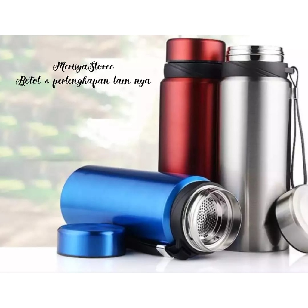 Termos Botol 1,1 liter vacum tahan panas dan dingin gelas merah 24jam minum stainless impor gold/Termos Terbaru 1Liter Polos